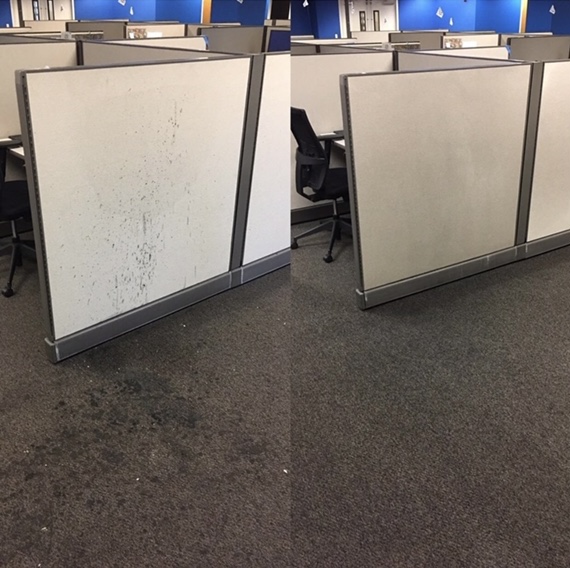 Office cubicle partitions before and after upholstery cleaning